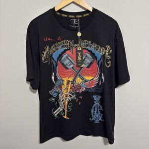 NEW Rare Y2K Christian Audigier Rhinestone Grunge Shirt Size L